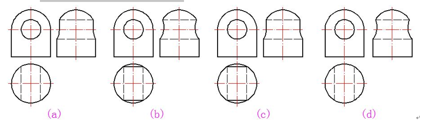 A:b B:c C:d D:a 答案: c已知立体的正面投影和水平投影，正确的侧面投影图是（    ）第42张